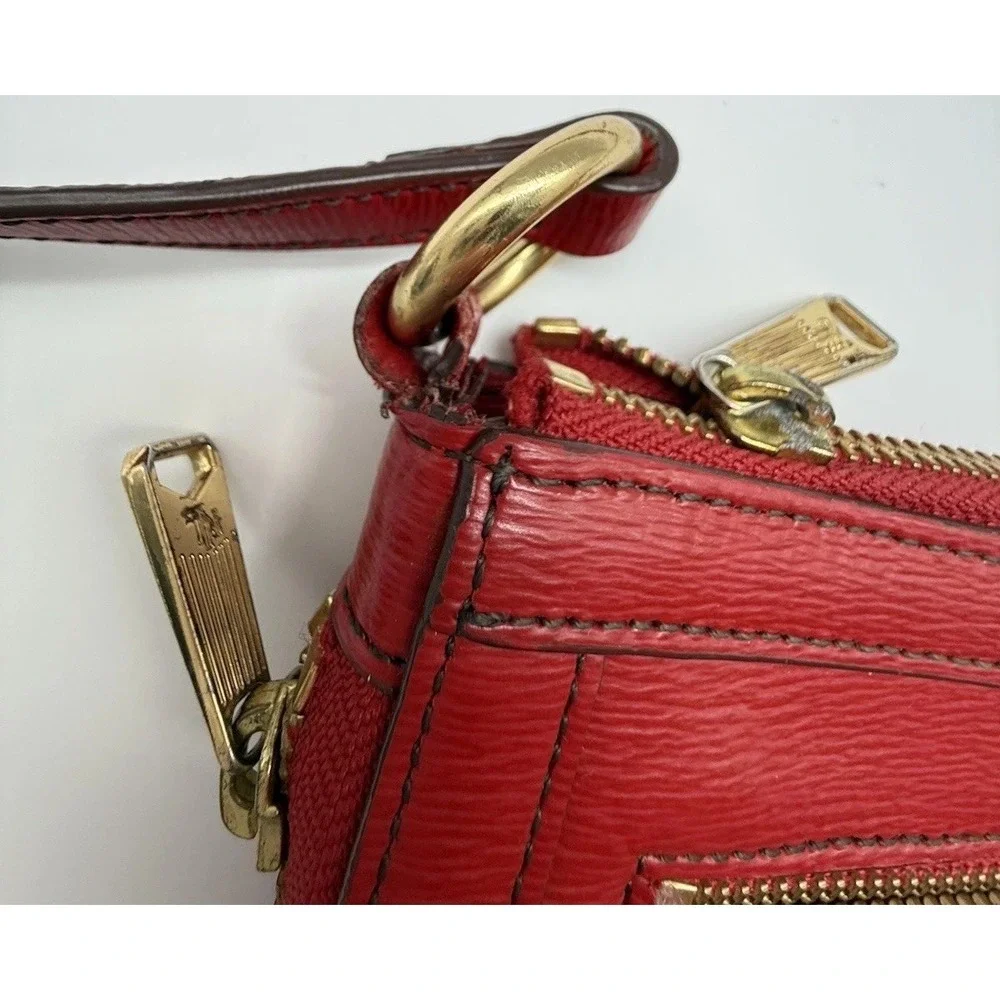 LRL Lauren Ralph Lauren Vintage Red Leather Gold‎ Zipper Purse Handbag